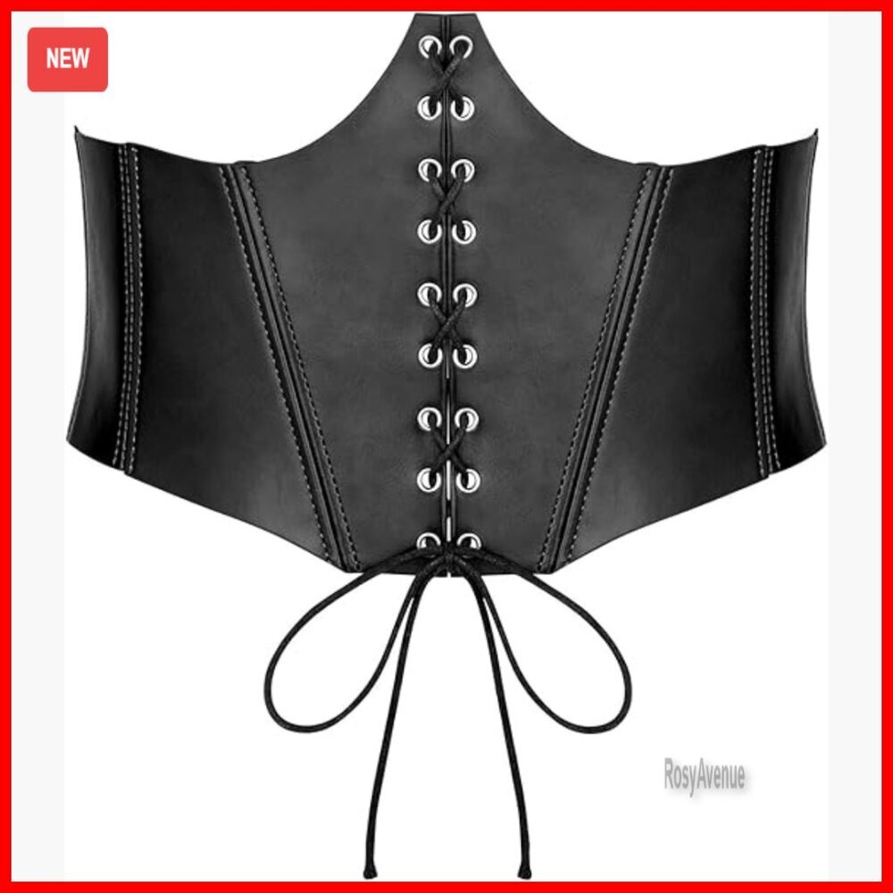 Wide Elastic Underbust Corset Belt with Lace Up Front, Snap Closure